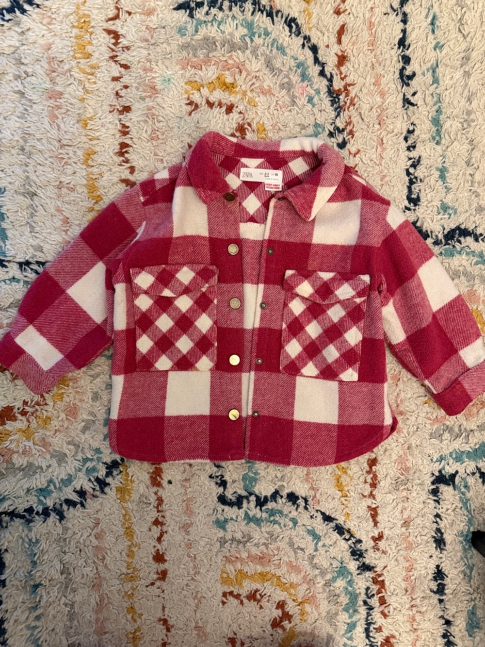 ✨3/$45✨Zara Pink and White Buffalo Plaid Button-Front Shacket